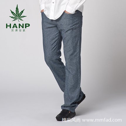 漢麻世家Hanp男士棉麻休閑褲商務直筒修身百搭