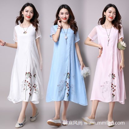 孕婦裝棉麻真絲休閑時(shí)尚孕婦連衣裙民族風(fēng)寬松中長(zhǎng)款