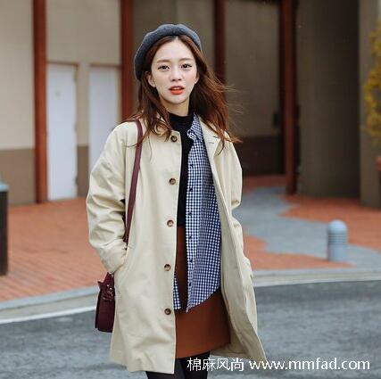 極簡風格時代女裝卡其色休閑淑女全棉風衣