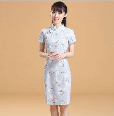 少女改良復古顯瘦亞麻旗袍連衣裙